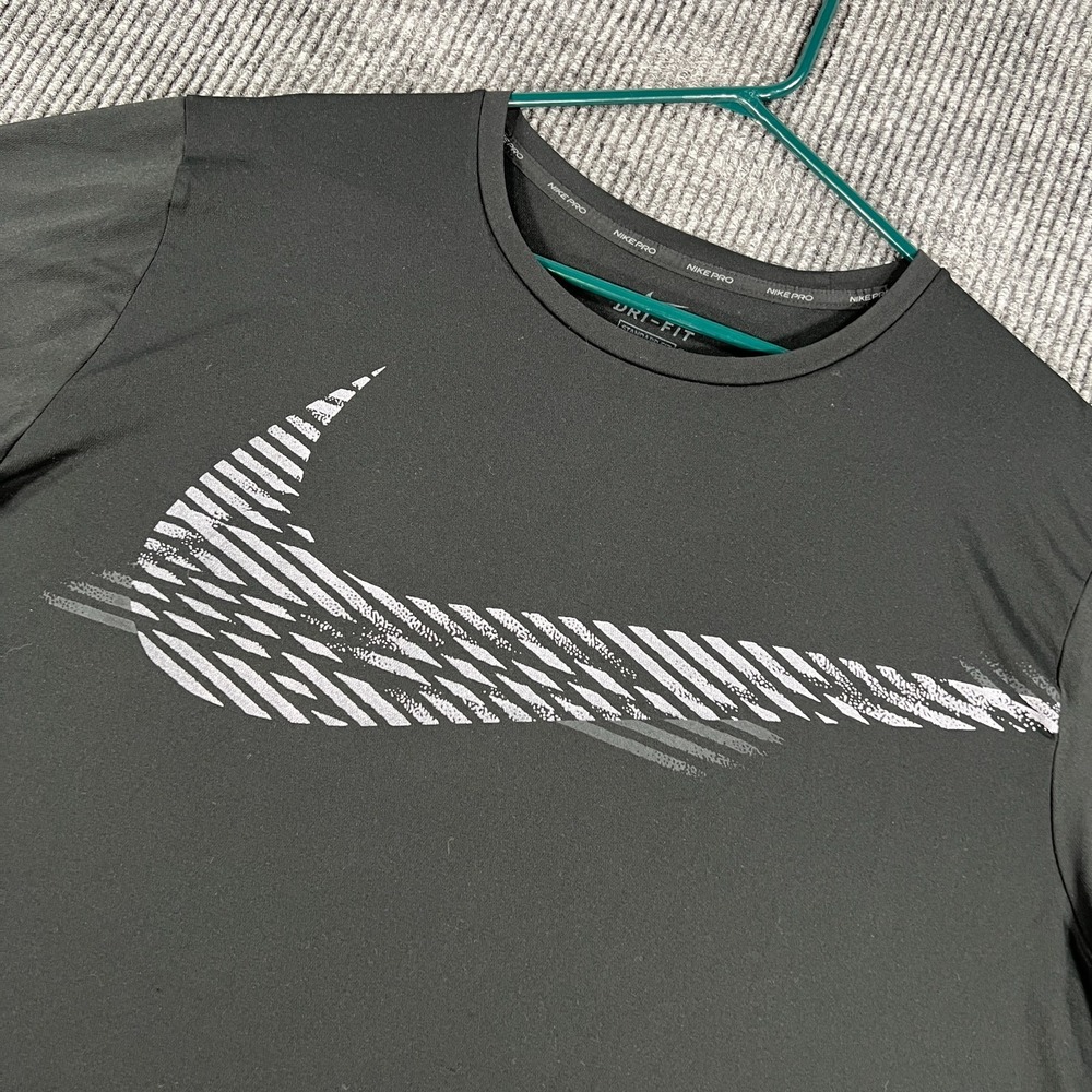 Nike Pro Dri Fit Shirt Mens XL Extra Large Black Graphic Short Sleeve Active Gym